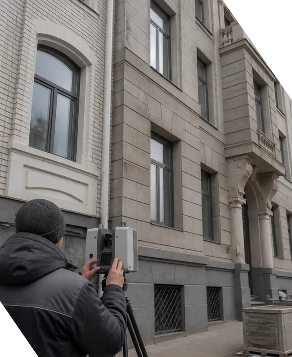 Лазерное сканирование фасадов зданий для обследования в Сланцах
